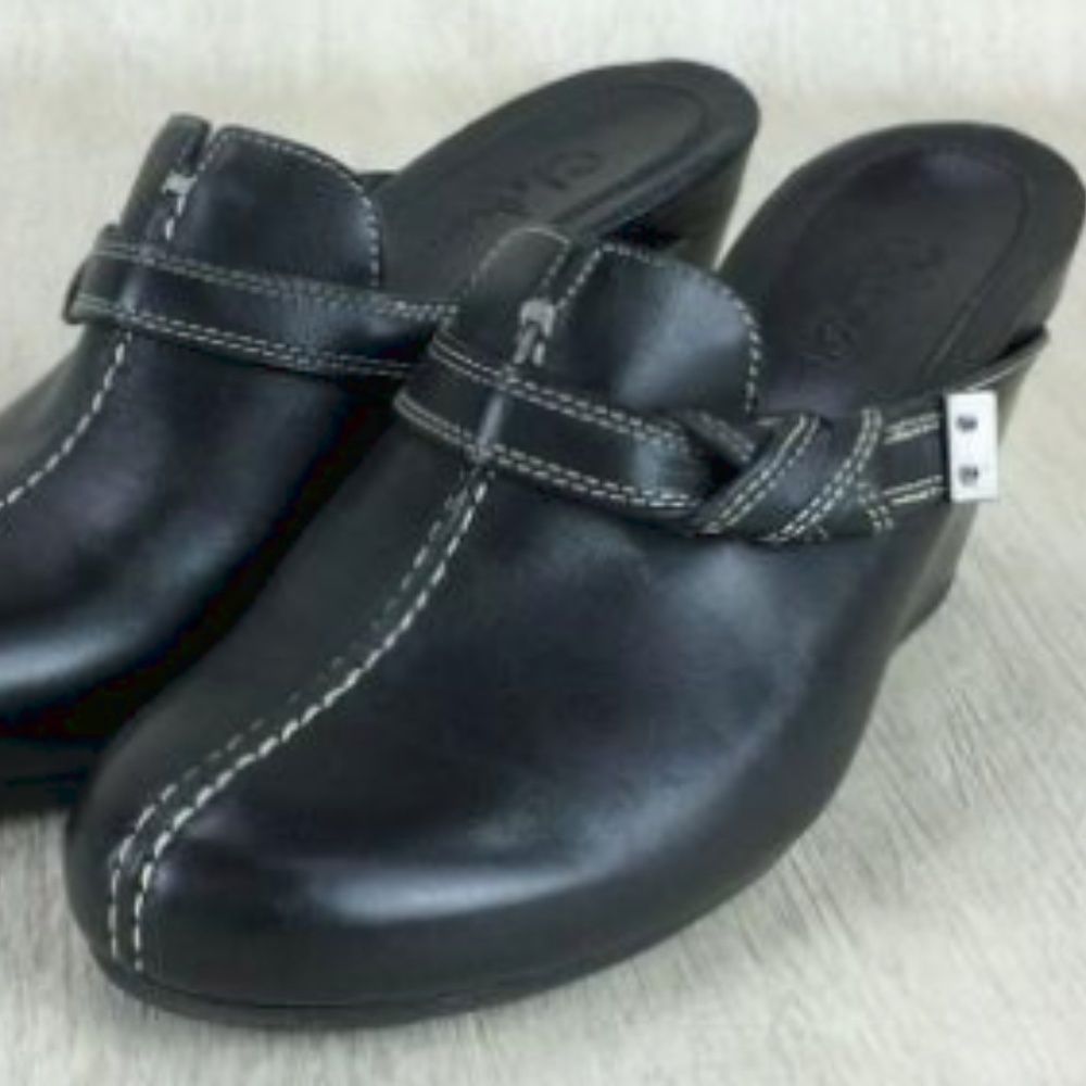 COLE Haan Black Leather Wedge Mule Shoe size 7B